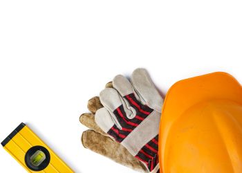 Engineer work tools isolated on white background, close up